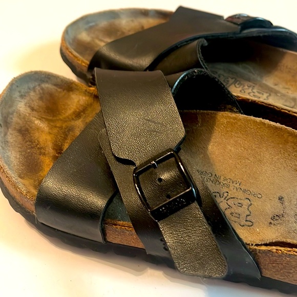 Birkenstock Women's Birkis Sandals Siena Black Size 7 cross straps Slides - Picture 9 of 11